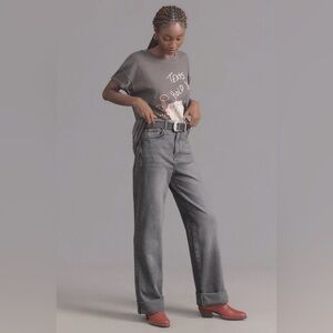 Anthropologie x Pilcro | High-Rise Wide-Leg Cuff Jeans Size 26/2 90s Gray Denim